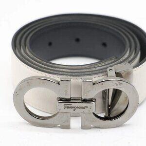 Salvatore Ferragamo Reversible Leather Gancini Belt 42" - White/Grey